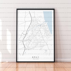 Impresión de mapa de Bray, Irlanda, decoración de pared, póster de Bray, República de Irlanda, arte de pared, regalo, impresión sin marco