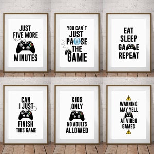 Set Of 6 Gaming Prints Posters Kids Children X Game Room Wall Art Decoration