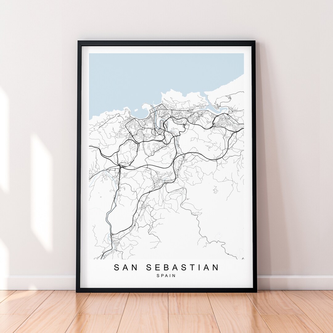 San Sebastián City Map Spain Print Minimalist San Sebastian Spain Town ...