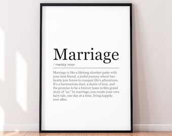 Marriage Fun Print Definition Poster Wall Art Marriage Meaning Minimalist Gift Print