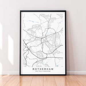 Rotherham Stadt England Karte Print Poster Minimalist Home Decor Rotherham England UK Karte Poster Wand Kunst Dekor