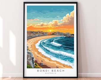 Bondi Beach and Palms Illustration Print Bondi Beach Poster Wall Art Gift Unframed Print