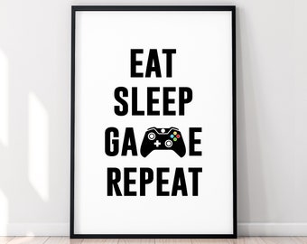 Eat Sleep Game Repeat Print Poster Kids Children X Gaming Game Room Wall Art Decoration