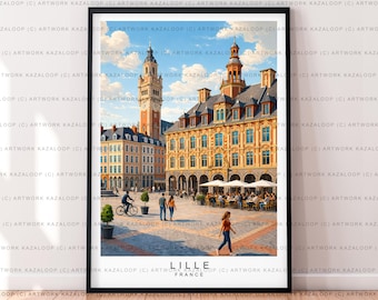 Lille France Unframed Illustration Print Poster Art, Lille Wall Art, Lille Travel Print, Lille Architecture Poster Artwork