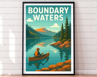 Boundary Waters Minnesota Unframed Illustration Art Print Boundary Waters Lake Poster