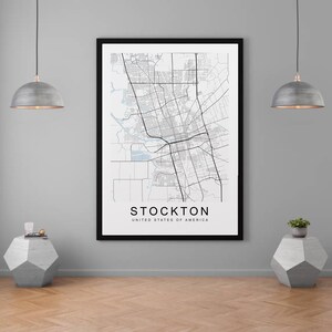 Stockton California USA City Town Map Print Minimalist Home Map Poster Wall Decor