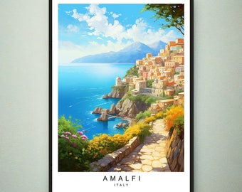 Amalfi Art Illustration Print Amalfi Coast Italy Travel Poster Gift Unframed Print