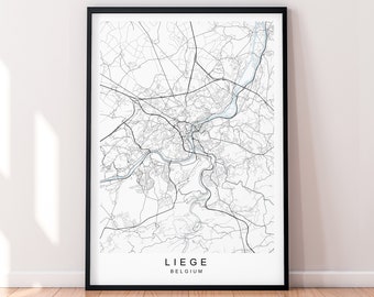 Liège City Map Belgium Print Poster Minimalist Home Decor Liege Belgium Map Poster Wall Art Decor