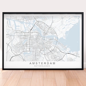 Mapa de Amsterdã Imprimir mapa minimalista para casa pôster decoração de parede layout de paisagem horizontal
