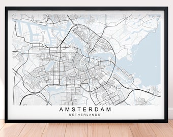 Amsterdam Map Print Minimalist Home Map Poster Wall Decor Horizontal Landscape Layout