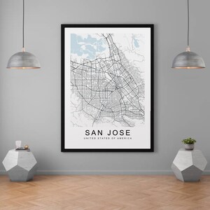 Mappa di San Jose California USA Mappa della città Stampa Minimalista Casa Mappa Poster Wall Decor