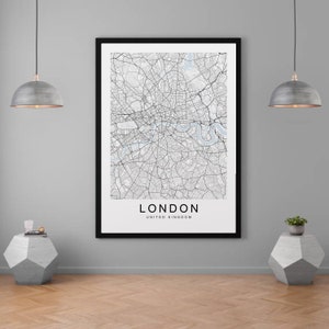 Londres carte Londres ville carte impression minimaliste Londres Angleterre Royaume-Uni maison carte affiche décoration murale