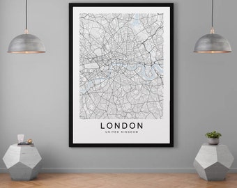 Mappa di Londra Mappa della città di Londra Stampa minimalista Londra Inghilterra Regno Unito Casa Mappa Poster Wall Decor