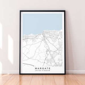 Margate Map England Print Poster Minimalist Home Decor Margate UK Town Map Poster Wall Art Decor