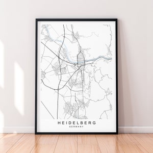 Heidelberg mapa da cidade alemanha impressão cartaz minimalista decoração de casa heidelberg alemanha mapa cartaz arte da parede decoração