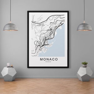 Monaco Monte Carlo City Map Print Minimalist Home Map Poster Wall Decor