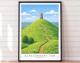Glastonbury Tor Illustration Print Glastonbury Tor Tower Poster Gift Unframed Print