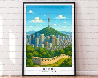 Seoul South Korea Unframed Illustration Print Poster Art Seoul Skyline Landscape Wall Decor Seoul Travel Artwork Print