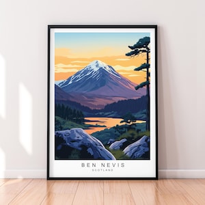 Ben Nevis Scotland Illustration Print Unframed Mountain Sunset Poster Art