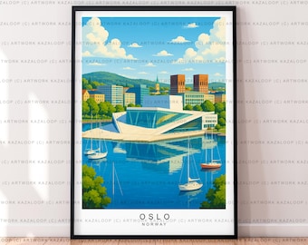 Oslo Harbor Norway Waterfront Unframed Illustration Art Print Oslo  With Harbor Scene Oslo Poster