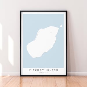 Carte de l'île de Fitzroy, affiche d'impression, décoration minimaliste, carte de l'île de Fitzroy, Australie, affiche d'art mural
