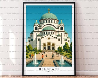 Belgrade Unframed Illustration Print Poster Art, Belgrade Serbia Wall Decor, Travel Print, Historic Temple Architecture Poster Artwork