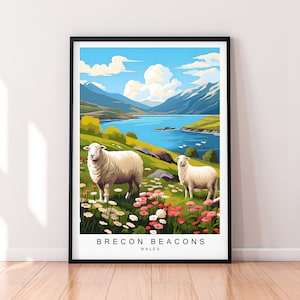 Brecon Beacons Illustration Print Brecon Beacons Wales Sheep Poster Gift Unframed Print