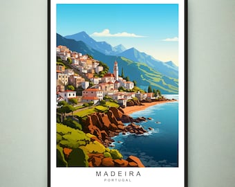 Madeira Illustrazione Stampa Madeira Island Portogallo Poster di viaggio Regalo Stampa senza cornice