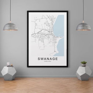 Swanage Town England UK Karte Druck Minimalist Home Map Poster Wand-Dekor