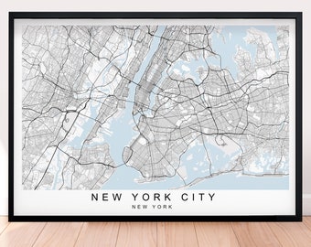 New York City And Area Horizontal Map Print Poster Minimalist Home Decor New York USA Map Poster Wall Art Decor