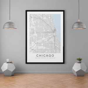 Chicago Map USA City Map Print Minimalist Home Map Poster Wall Decor