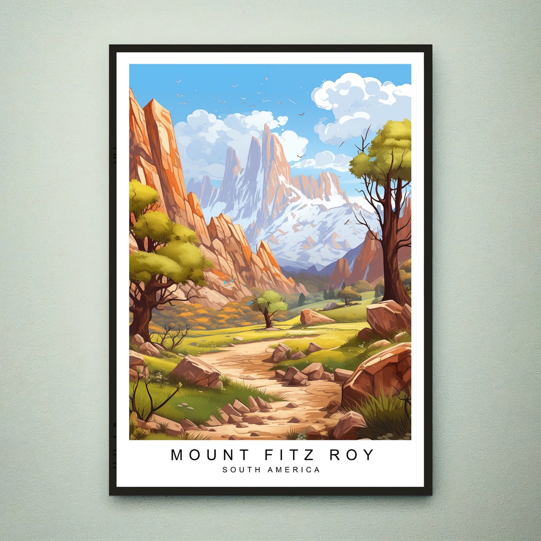 Mount Fitz Roy Travel Print Mountain Fitz Roy Illustration Art Poster ...