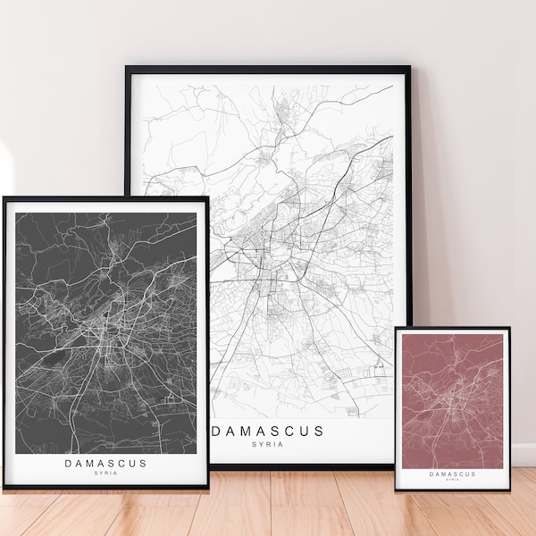 Damascus City Map Print Minimalist Damascus Syria Home Map Poster Wall Decor - Mixed Colours Available