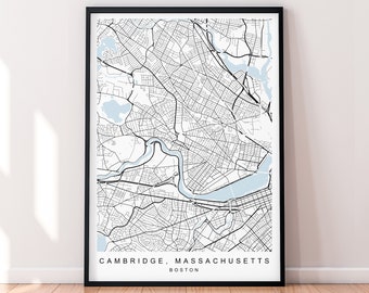 Cambridge Massachusetts City Map USA Print Poster Minimalist Home Decor Cambridge Massachusetts Boston Map Poster Wall Art Decor