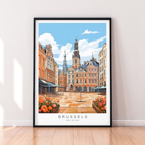 Illustrazione della parete della città vecchia di Bruxelles Stampa Bruxelles Belgio Poster di viaggio Regalo Stampa senza cornice