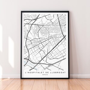 L'Hospitalet de Llobregat Mapa Imprimir Ilustração L'Hospitalet de Llobregat Espanha Mapa Poster Arte de parede Presente Impressão sem moldura