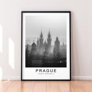 Prague City Czech Republic Bridge Dusk Print Minimalist Home Travel Poster Wall Decor (V2)