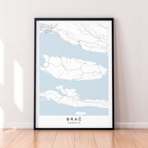 Insel Brac Karte Print Poster Minimalistisches Wohndekor Insel Brac Kroatien Karte Poster Wandkunst Dekor