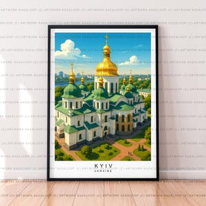 Impresión de viaje de Kyiv, Ucrania, sin marco, ilustración, arte de pared, decoración, póster de Kyiv