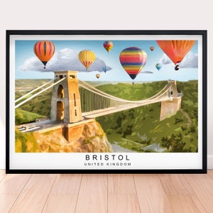 Bristol Suspension Clifton Bridge Stile acquerello Stampa Poster Regalo Stampa senza cornice Layout orizzontale orizzontale