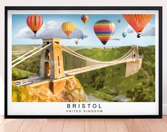 Bristol Suspension Clifton Bridge Watercolour style Print Poster Gift Unframed Print Horizontal Landscape Layout