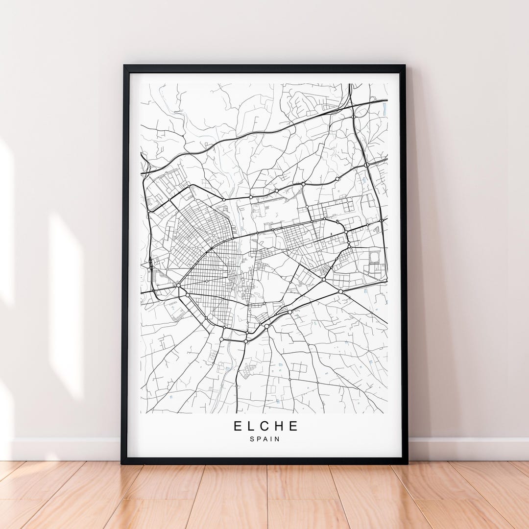 Elche Map Print Illustration Elche Spain Map Poster Wall Art Gift ...