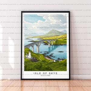 Illustrazione artistica senza cornice delle Highlands dell'Isola di Skye, stampa di un poster con una scena dell'Isola di Skye, Scozia