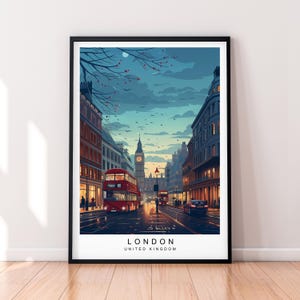 Impressão de ilustração de outono de rua de Londres, pôster de Londres, Inglaterra, arte de parede, presente, impressão sem moldura