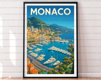 Illustration impression affiche d'art Monaco sans cadre, impression voyage Monaco, art mural Monaco, affiche d'architecture de Monaco, oeuvre d'art de Monaco pour la maison