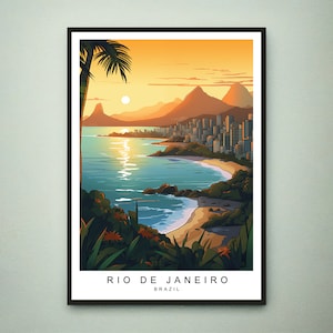 Rio De Janeiro Travel Print Rio De Janeiro Sunset Illustration Art Poster Gift Unframed Print