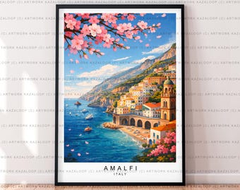 Amalfi Spring Wall art Illustration Print Amalfi Coast Italy Travel Poster Gift Unframed Print