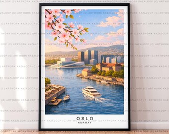 Oslo Spring Travel Print Travel Print Art Illustration Oslo Norway Poster Wall Art Gift Unframed Print