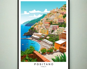Positano Print Illustration Positano Amalfi Coast Travel Poster Gift Unframed Print