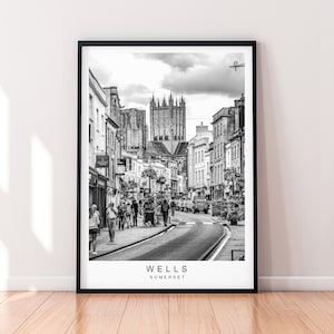 Wells Village Somerest Print Minimalist Home Wells Town England Travel Poster Wall Decor